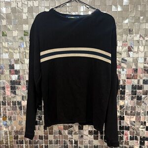 Black Sweater with White and navy Stripes